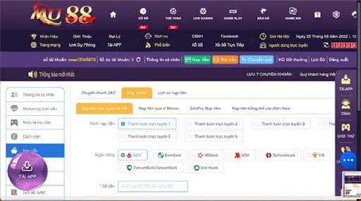 Cách nạp tiền MU88 từ ví MOMO